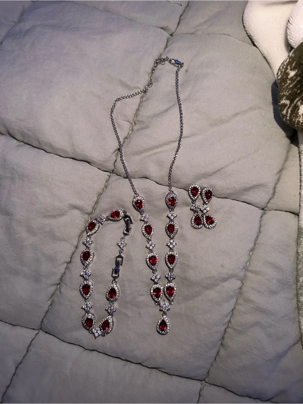 Red Teardrop Crystal Necklace, Bracelet & Earring Set